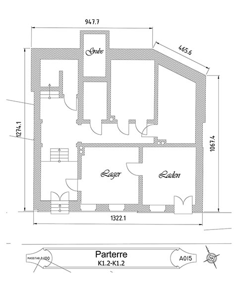 Grundriss des Parterres des Hauses Dietel, Greiz.