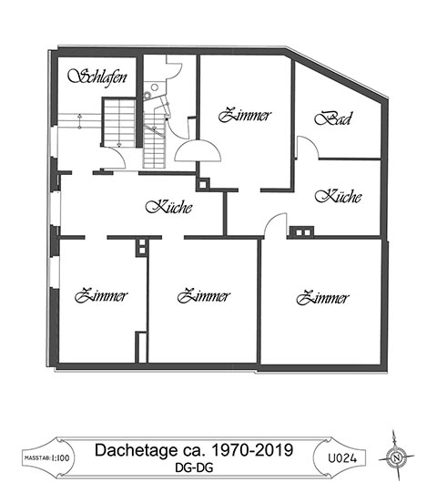 Grundriss des Dachgeschosses des Hauses Dietel (1970–2019), Greiz.