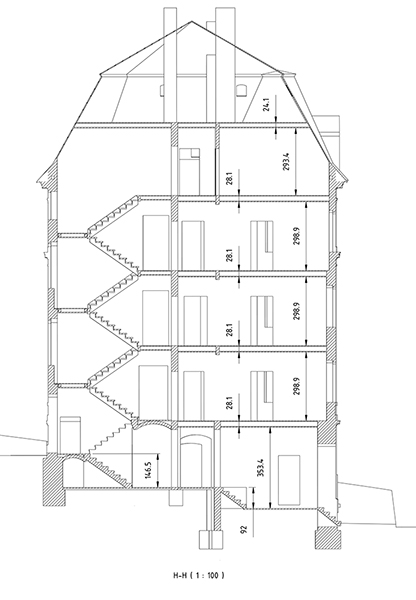 Querschnitt durch das Treppenhaus