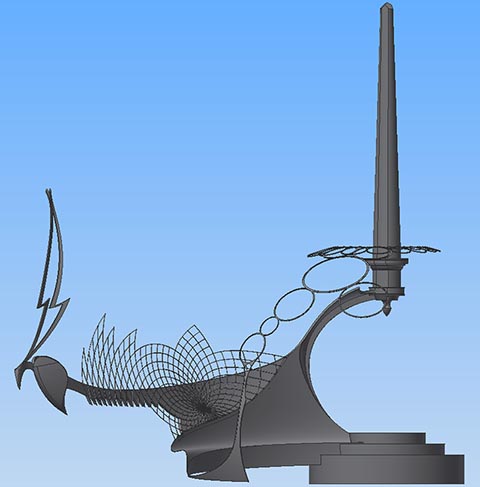 Иштвандук (Istvandukt) на Иштванплатце в Грайце, вид из магазина, крона дерева из годовых колец, обелиск, сердце, пламя. 3D Modell.