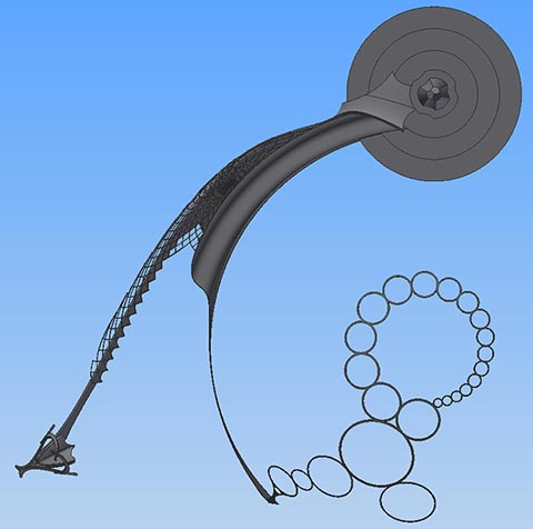 Скульптурная композиция Иштвандук (Istvandukt) на Istvanplatz в Грайце. Вид сверху: видны плавные и закруглённые формы скамьи и спинки, колец, ступенек. 3D Modell.