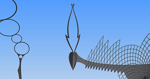 Скульптурная композиция Istvandukt на Istvanplatz в Грайце. Вырывающееся из сердца пламя, крона дерева из годовых колец. 3D Modell.