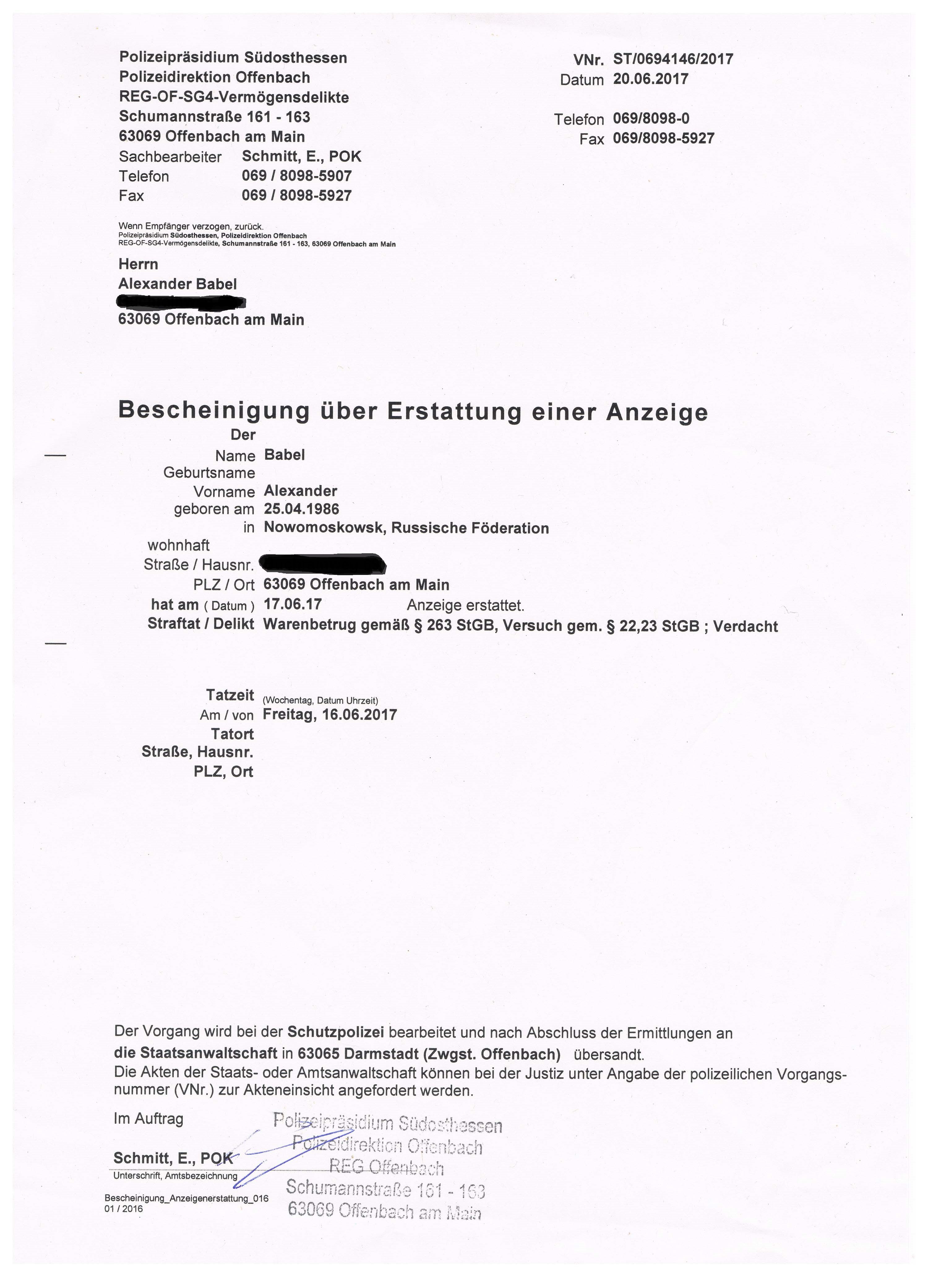 Threading attachment polizei report